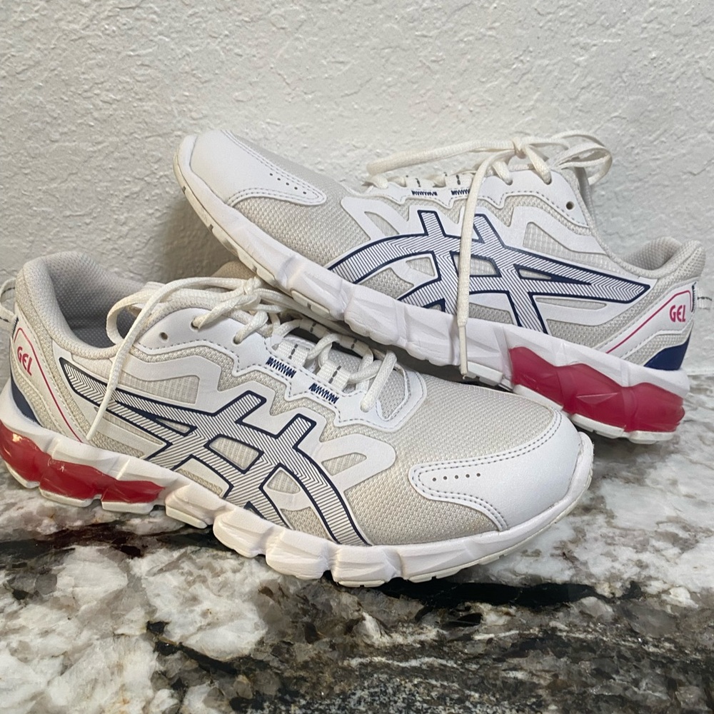ASICS White and Navy Sneakers with Red Highlights